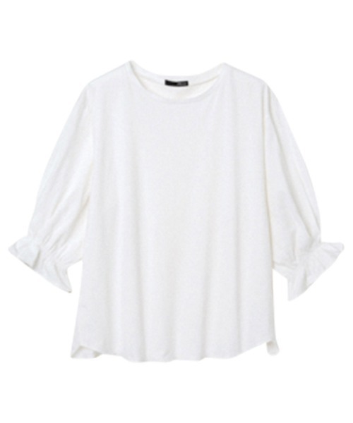 RANAN（ラナン）の「〈Beautiful Cotton　綿100％〉UVカット/接触冷感　ボリュームタックスリーブカットソー（Tシャツ/カットソー・レディース・モカ/オフホワイト/ブラック/ライトグレー/グリーン・LL/L/M）」の6枚目の写真