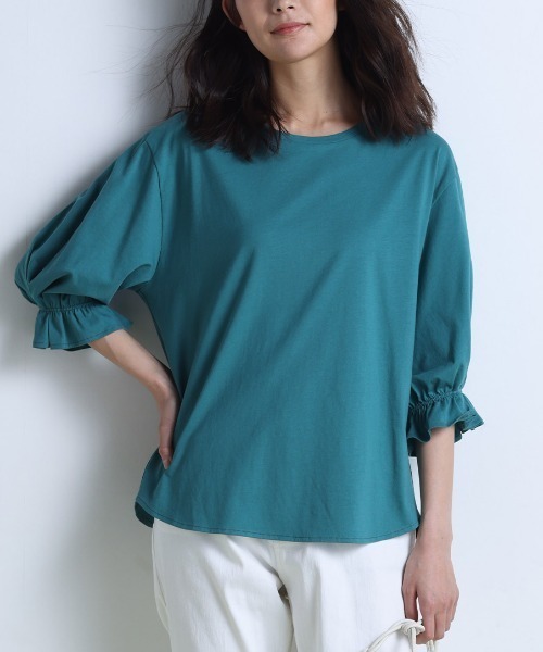 RANAN（ラナン）の「〈Beautiful Cotton　綿100％〉UVカット/接触冷感　ボリュームタックスリーブカットソー（Tシャツ/カットソー・レディース・モカ/オフホワイト/ブラック/ライトグレー/グリーン・LL/L/M）」の14枚目の写真