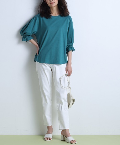 RANAN（ラナン）の「〈Beautiful Cotton　綿100％〉UVカット/接触冷感　ボリュームタックスリーブカットソー（Tシャツ/カットソー・レディース・モカ/オフホワイト/ブラック/ライトグレー/グリーン・LL/L/M）」の13枚目の写真