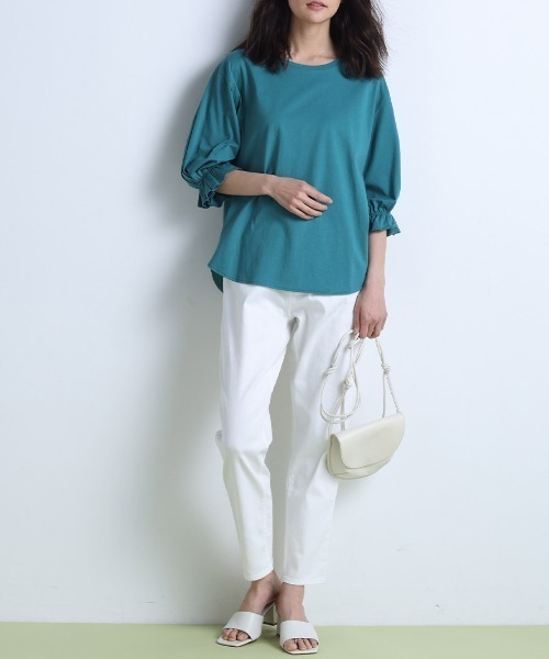 RANAN（ラナン）の「〈Beautiful Cotton　綿100％〉UVカット/接触冷感　ボリュームタックスリーブカットソー（Tシャツ/カットソー・レディース・モカ/オフホワイト/ブラック/ライトグレー/グリーン・LL/L/M）」の12枚目の写真