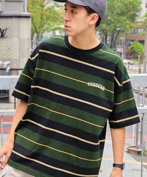 MONO-MART(モノマート)の「【CODDERR】マルチボーダー ロゴ刺繍 ビッグシルエット半袖Tシャツ(Tシャツ/カットソー・レディース・グリーン/アイボリー/アイボリー系/グリーン系/ネイビー系/オレンジ系/ブラック/ブラウン系・M/L)」の17枚目の写真