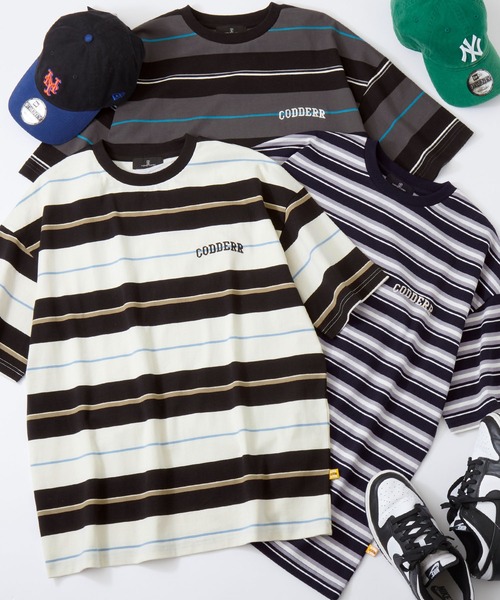 【MONCLER】24SS シルバーロゴ マルチボーダーTシャツ セール】【retock's】ロゴ刺繍 オーバーサイズ レトロマルチ