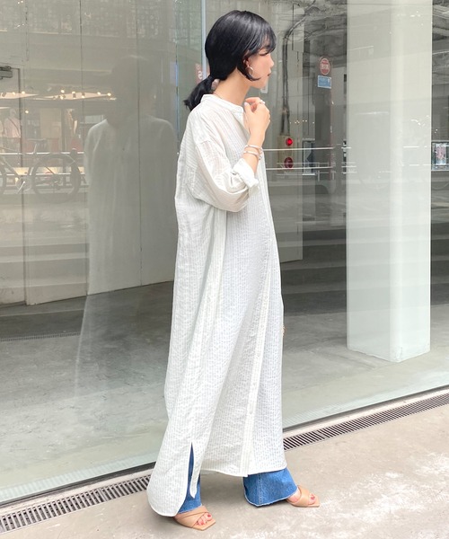 SHENERY（シーナリー）の「ストライプロングシャツワンピース（ワンピース・レディース・ピンク/イエロー/ミント・38/36）」の9枚目の写真