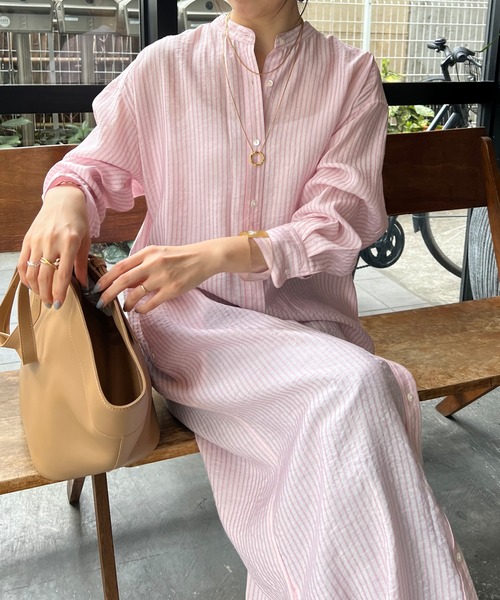 SHENERY ストライプロングシャツワンピース ピンク タグ付き SHENERY(シーナリー)の「ストライプロングシャツワンピース