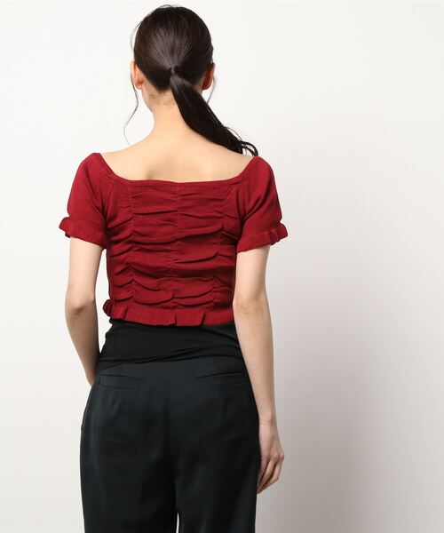 VIBGYOR Women(ヴィブジョー ウィメン)の「【KOREA SELECT】スクエアネック シャーリング ショート丈 ニット(ニット/セーター・レディース・ブラック/ライトベージュ/グリーン/イエロー/レッド/ホワイト・FREE)」の12枚目の写真