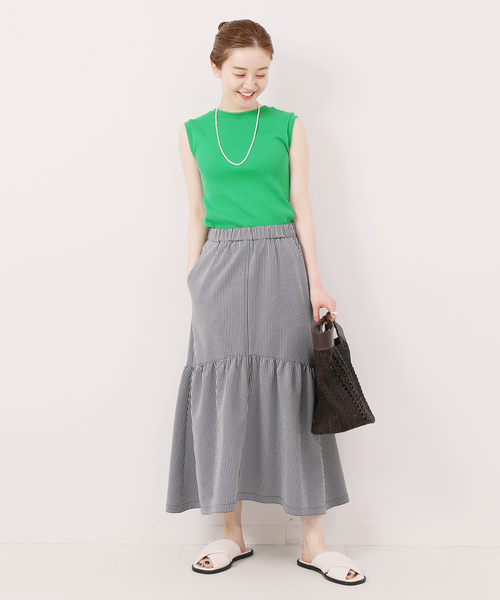 IENA（イエナ）の「ギンガムサッカーラッフルスカート（スカート・レディース・ネイビー/ネイビー×ホワイト・40/38/36/34）」の18枚目の写真