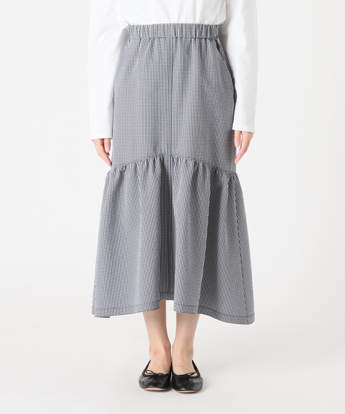 IENA（イエナ）の「ギンガムサッカーラッフルスカート（スカート・レディース・ネイビー/ネイビー×ホワイト・40/38/36/34）」の4枚目の写真