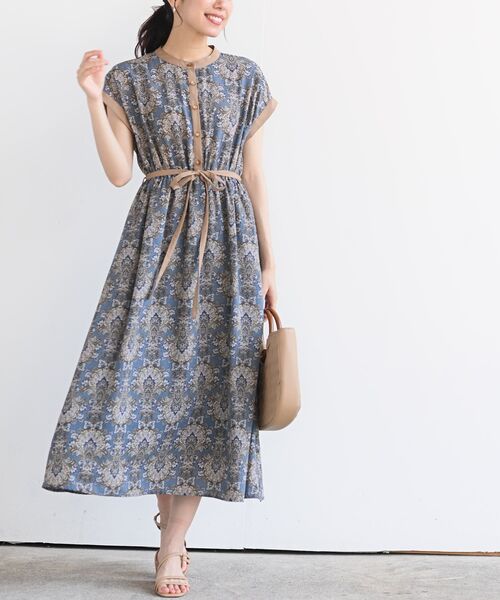 rps（アールピーエス）の「フレンチスリーブプリントワンピース（ワンピース・レディース・ブラック/グレー/オフホワイト/ブルー/グリーン・M）」の5枚目の写真