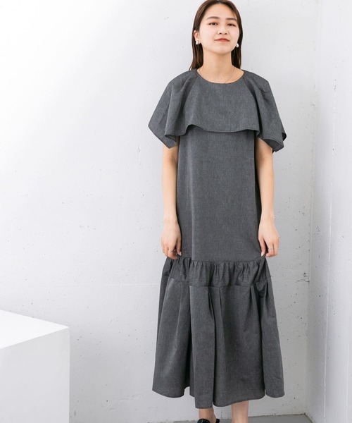 KBF(ケイビーエフ)の「『UR TECH Smart Linen Touch』セーラーカラーロングワンピース(ワンピース・レディース・ブラック/ベージュ系その他/ブルー系その他・ONE)」の15枚目の写真
