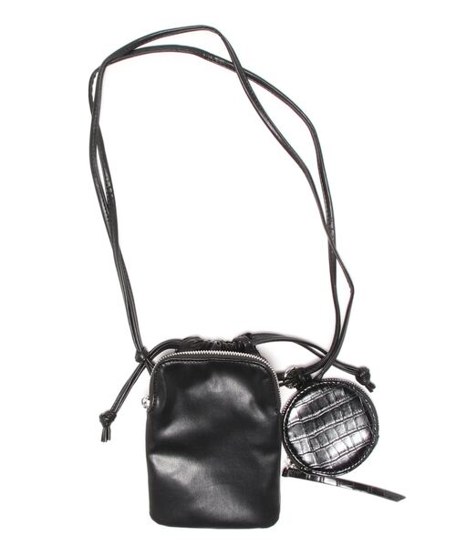 KOBE LETTUCE（コウベレタス）の「[ 2点セット ]コインケース付き巾着スマホバッグ[B1478]（コインケース・レディース・ブラック系その他/ブラック/グレイッシュベージュ・FREE）」の2枚目の写真