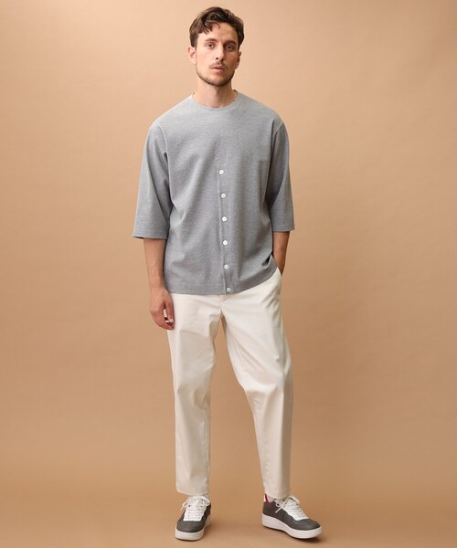 裾明きデザイン 7分袖Tシャツ