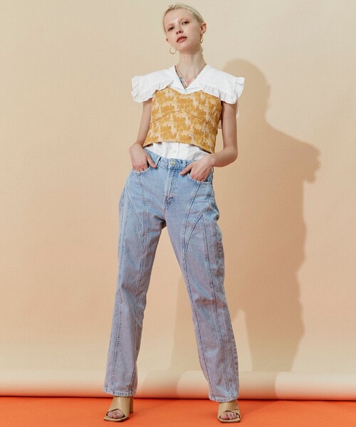 INella（イネラ）の「【INella/イネラ】キャメルジャガードビスチェ（ベスト・レディース・ブルー/イエロー・FREE）」の4枚目の写真