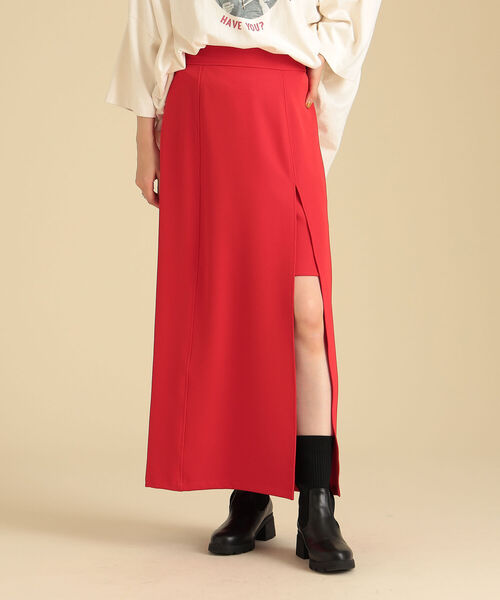 Ray BEAMS(レイビームス)の「Ray BEAMS / サイド スリット ロングスカート(スカート・レディース・ブラック/レッド/ミント・1/0)」の3枚目の写真