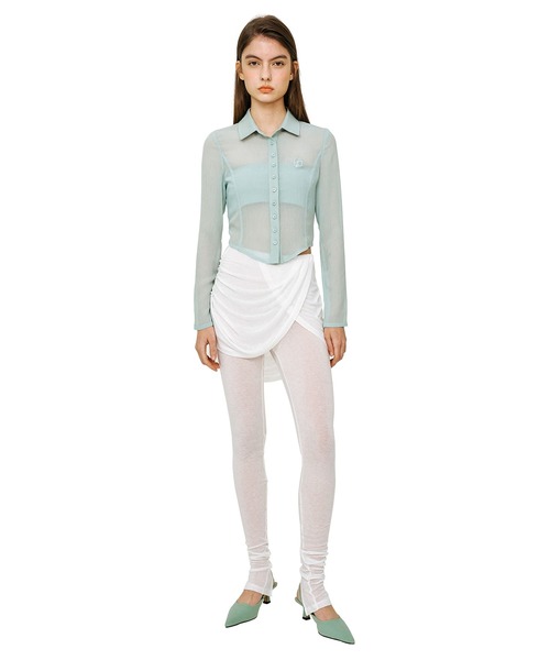 oddoneout(オッドワンアウト)の「A'GEM/9 × .kom『ODD ONE OUT/オッドワンアウト』See-through layered shirts/シースルーシャツ&キャミソールレイヤード SET(シャツ/ブラウス・レディース・ホワイト/ライトグリーン・FREE)」の9枚目の写真