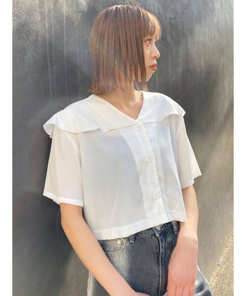 EMODA（エモダ）の「オーバーカラーショートシャツ（シャツ/ブラウス・レディース・その他/ホワイト/ブラック・FREE）」の4枚目の写真