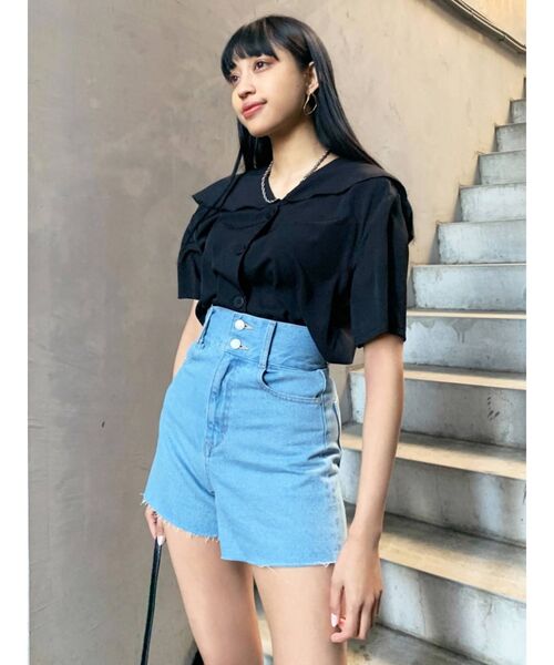 EMODA（エモダ）の「オーバーカラーショートシャツ（シャツ/ブラウス・レディース・その他/ホワイト/ブラック・FREE）」の11枚目の写真