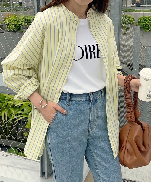 DISCOAT(ディスコート)の「カラーストライプバンドカラービッグシャツ(シャツ/ブラウス・レディース・バイオレット/サックスブルー/イエロー・MEDIUM/LARGE)」の3枚目の写真