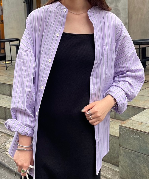 DISCOAT(ディスコート)の「カラーストライプバンドカラービッグシャツ(シャツ/ブラウス・レディース・バイオレット/サックスブルー/イエロー・MEDIUM/LARGE)」の22枚目の写真