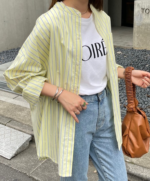 DISCOAT(ディスコート)の「カラーストライプバンドカラービッグシャツ(シャツ/ブラウス・レディース・バイオレット/サックスブルー/イエロー・MEDIUM/LARGE)」の12枚目の写真