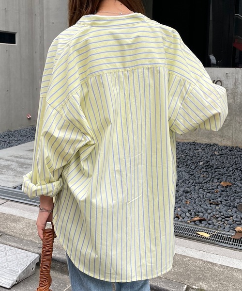 DISCOAT(ディスコート)の「カラーストライプバンドカラービッグシャツ(シャツ/ブラウス・レディース・バイオレット/サックスブルー/イエロー・MEDIUM/LARGE)」の10枚目の写真