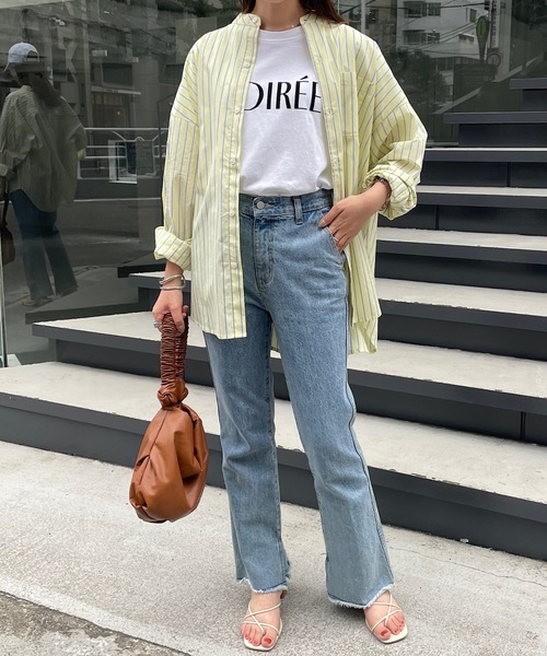 DISCOAT(ディスコート)の「カラーストライプバンドカラービッグシャツ(シャツ/ブラウス・レディース・バイオレット/サックスブルー/イエロー・MEDIUM/LARGE)」の5枚目の写真