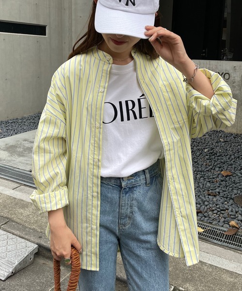 DISCOAT(ディスコート)の「カラーストライプバンドカラービッグシャツ(シャツ/ブラウス・レディース・バイオレット/サックスブルー/イエロー・MEDIUM/LARGE)」の13枚目の写真