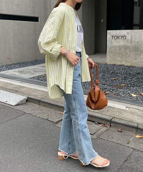 DISCOAT(ディスコート)の「カラーストライプバンドカラービッグシャツ(シャツ/ブラウス・レディース・バイオレット/サックスブルー/イエロー・MEDIUM/LARGE)」の9枚目の写真