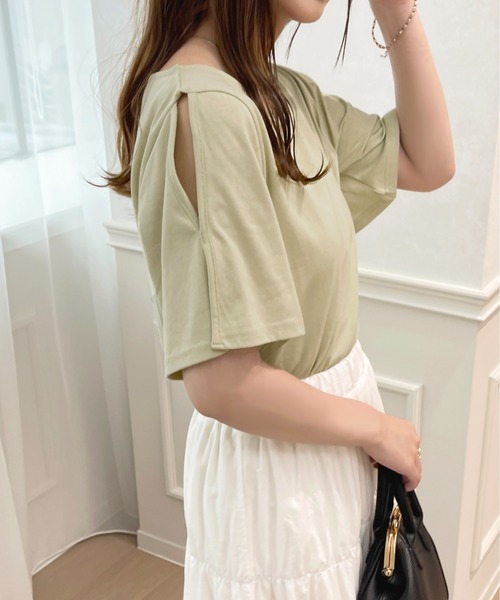 apres jour（アプレジュール）の「スリットスリーブTシャツ【ZOZOTOWN限定アイテム】（Tシャツ/カットソー・レディース・ブラック/オフホワイト/グリーン/ライトピンク・X-LARGE/フリー）」の19枚目の写真