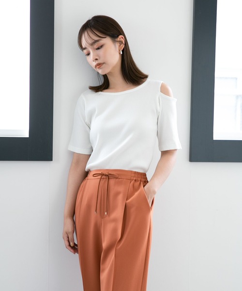 NANO universe(ナノユニバース)の「LB.04/ショルダースリットリブカットトップス(Tシャツ/カットソー・レディース・ブラック/グリーン/ホワイト・FREE)」の14枚目の写真
