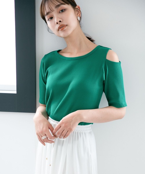 NANO universe(ナノユニバース)の「LB.04/ショルダースリットリブカットトップス(Tシャツ/カットソー・レディース・ブラック/グリーン/ホワイト・FREE)」の16枚目の写真