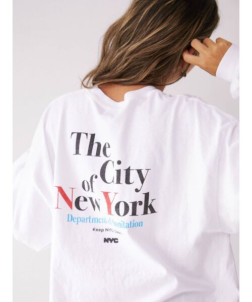 Ungrid（アングリッド）の「NY(new york city)別注 ロゴロングスリーブTee（Tシャツ/カットソー・レディース・オフホワイト/ピンク/ライトグレー・FREE）」の2枚目の写真