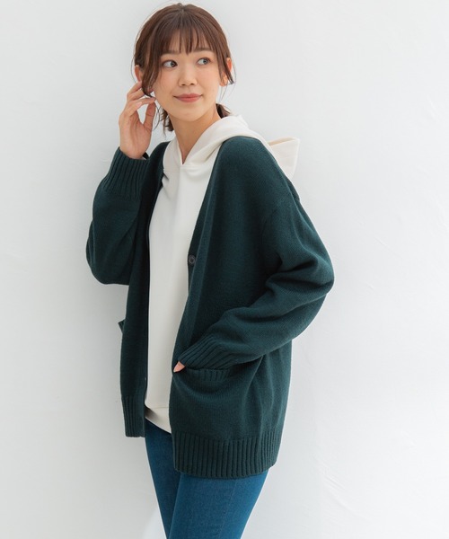 Honeys(ハニーズ)の「Vネックカーデ(カーディガン/ボレロ・レディース・ブラック/ダークグリーン/ブラウン/杢グレー/ベージュ系その他/ダークブルー/グリーン・LL/S/M/L)」の5枚目の写真