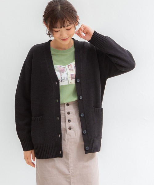 Honeys(ハニーズ)の「Vネックカーデ(カーディガン/ボレロ・レディース・ブラック/ダークグリーン/ブラウン/杢グレー/ベージュ系その他/ダークブルー/グリーン・LL/S/M/L)」の9枚目の写真