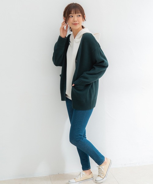 Honeys(ハニーズ)の「Vネックカーデ(カーディガン/ボレロ・レディース・ブラック/ダークグリーン/ブラウン/杢グレー/ベージュ系その他/ダークブルー/グリーン・LL/S/M/L)」の14枚目の写真