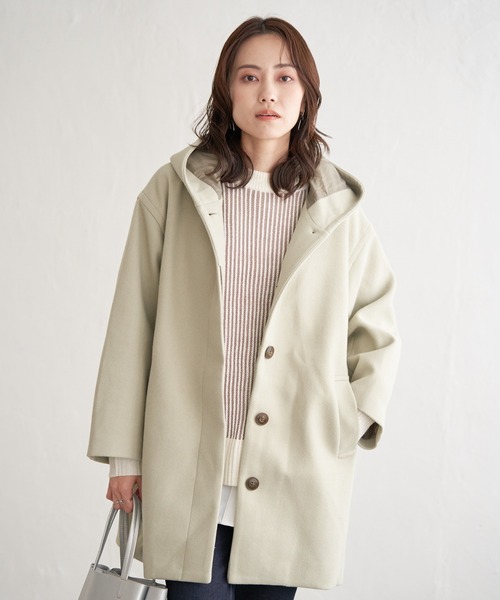 ikka（イッカ）の「RENU メルトンミドル丈フードジャケット（その他アウター・レディース・チャコールグレー/オフホワイト/グリーン系その他・M/L）」の16枚目の写真