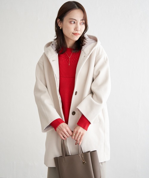 ikka（イッカ）の「RENU メルトンミドル丈フードジャケット（その他アウター・レディース・チャコールグレー/オフホワイト/グリーン系その他・M/L）」の19枚目の写真