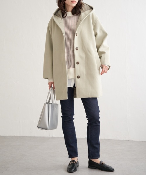 ikka（イッカ）の「RENU メルトンミドル丈フードジャケット（その他アウター・レディース・チャコールグレー/オフホワイト/グリーン系その他・M/L）」の18枚目の写真