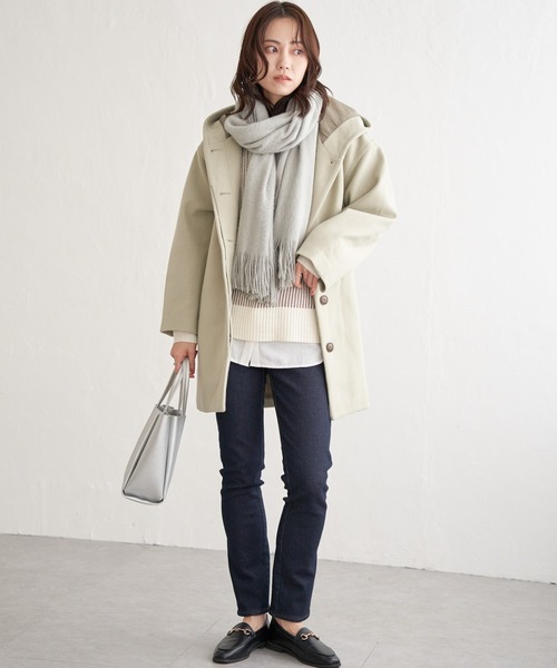 ikka（イッカ）の「RENU メルトンミドル丈フードジャケット（その他アウター・レディース・チャコールグレー/オフホワイト/グリーン系その他・M/L）」の17枚目の写真