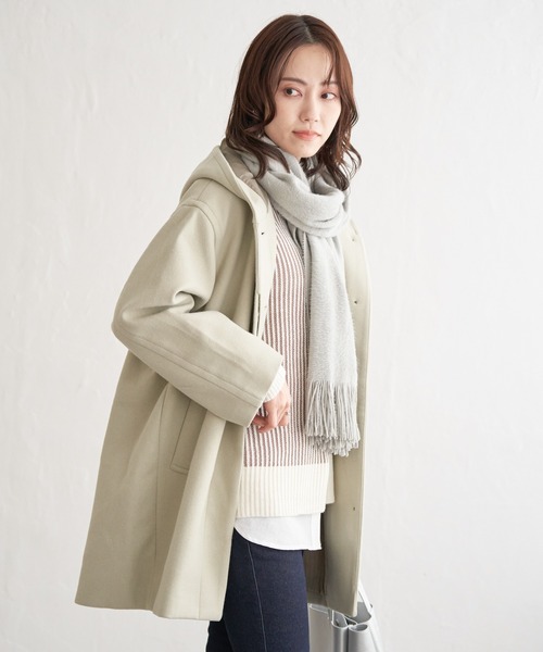 ikka（イッカ）の「RENU メルトンミドル丈フードジャケット（その他アウター・レディース・チャコールグレー/オフホワイト/グリーン系その他・M/L）」の15枚目の写真