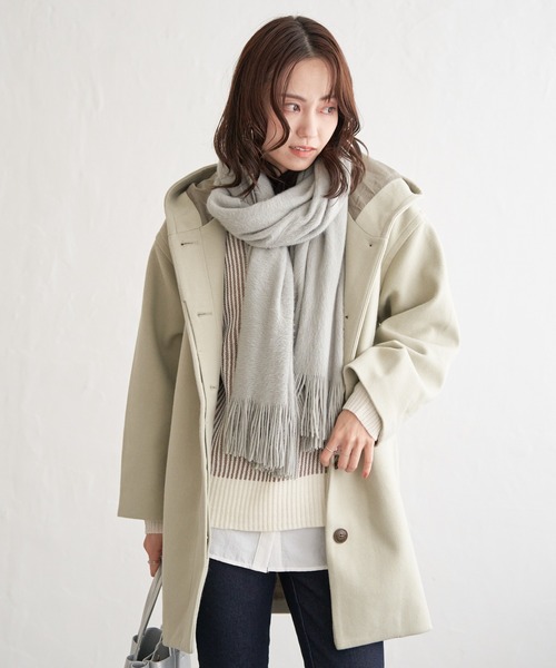 ikka（イッカ）の「RENU メルトンミドル丈フードジャケット（その他アウター・レディース・チャコールグレー/オフホワイト/グリーン系その他・M/L）」の14枚目の写真