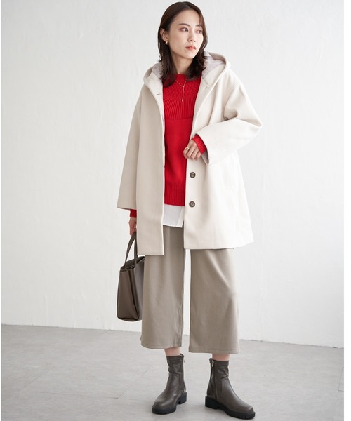 ikka（イッカ）の「RENU メルトンミドル丈フードジャケット（その他アウター・レディース・チャコールグレー/オフホワイト/グリーン系その他・M/L）」の13枚目の写真