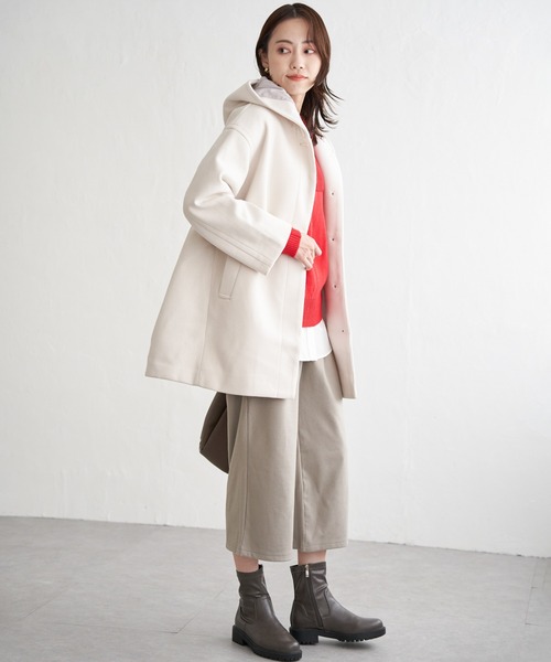 ikka（イッカ）の「RENU メルトンミドル丈フードジャケット（その他アウター・レディース・チャコールグレー/オフホワイト/グリーン系その他・M/L）」の12枚目の写真