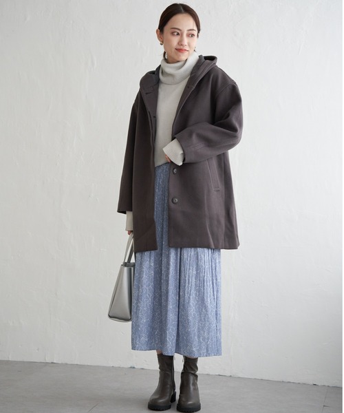 ikka（イッカ）の「RENU メルトンミドル丈フードジャケット（その他アウター・レディース・チャコールグレー/オフホワイト/グリーン系その他・M/L）」の21枚目の写真