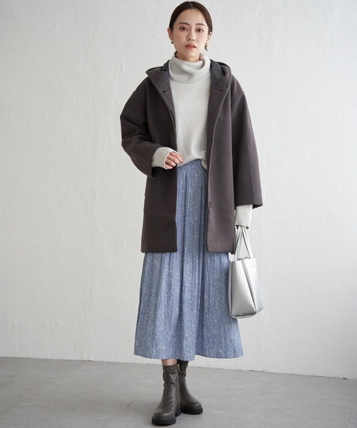 ikka（イッカ）の「RENU メルトンミドル丈フードジャケット（その他アウター・レディース・チャコールグレー/オフホワイト/グリーン系その他・M/L）」の22枚目の写真