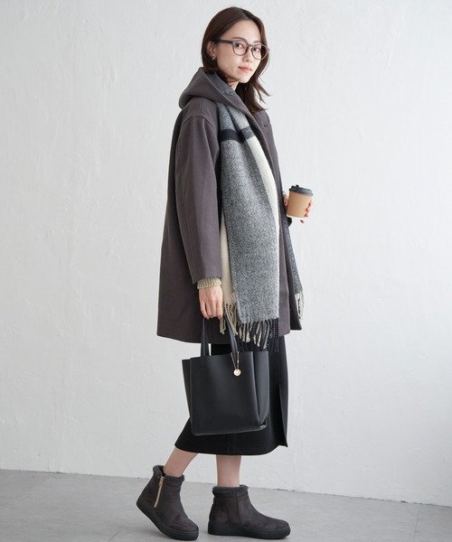 ikka（イッカ）の「RENU メルトンミドル丈フードジャケット（その他アウター・レディース・チャコールグレー/オフホワイト/グリーン系その他・M/L）」の20枚目の写真