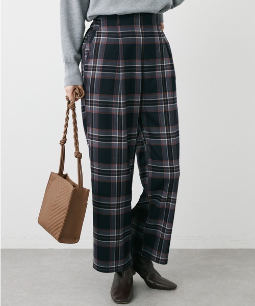 Green Parks(グリーンパークス)の「チェックワイドパンツ(その他パンツ・レディース・グリーン系その他2/ブルー系その他/ハウンドトゥース・FREE)」の3枚目の写真