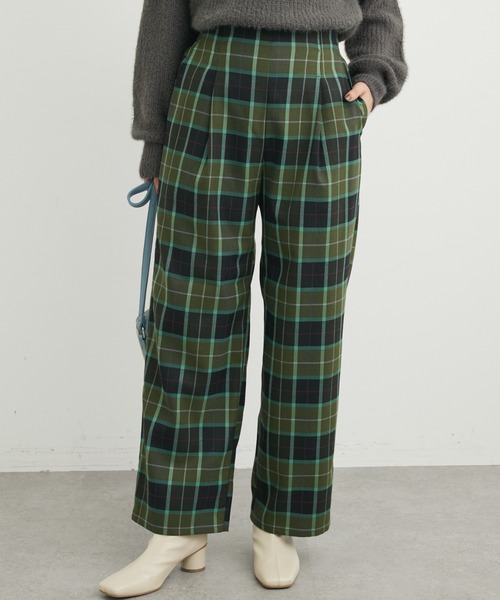 Green Parks(グリーンパークス)の「チェックワイドパンツ(その他パンツ・レディース・グリーン系その他2/ブルー系その他/ハウンドトゥース・FREE)」の2枚目の写真