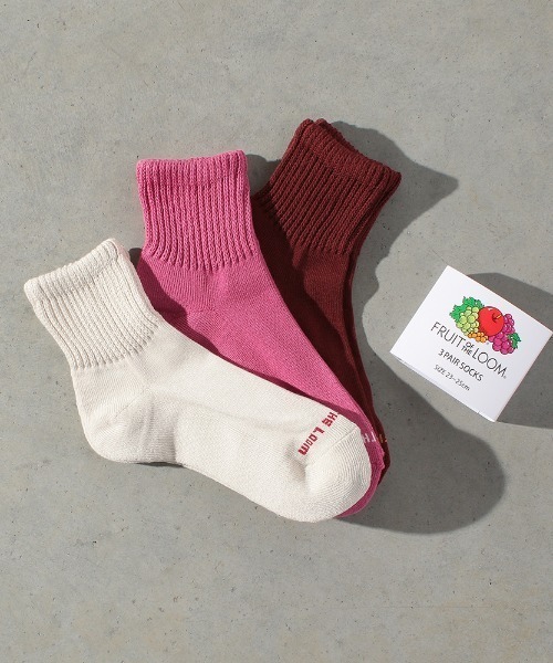 FRUIT OF THE LOOM（フルーツオブザルーム）の「【FRUIT OF THE LOOM】Q カラフル 3P A/クォーター丈ソックス/レディース/3足セット/フルーツオブザルーム（ソックス/靴下・レディース・マルチ・23cm～25cm）」の2枚目の写真
