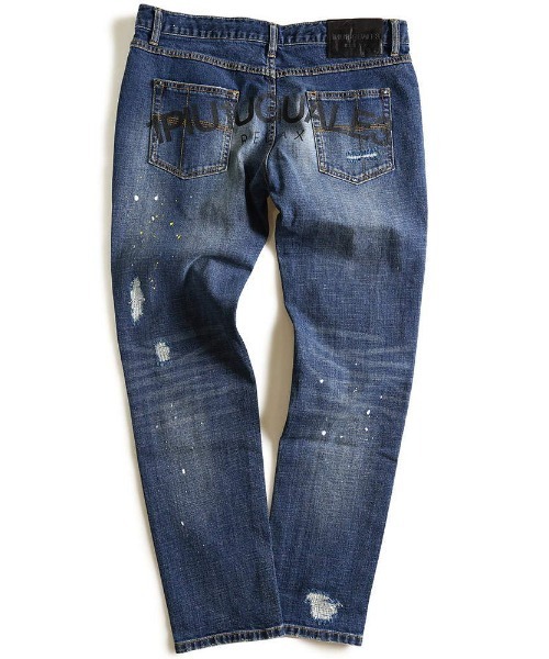 1piu1uguale3 RELAX（ウノピュウノウグァーレトレリラックス）の「【別注】  1PIU1UGUALE3 RELAX バックロゴ ダメージ ジーンズ（デニムパンツ・メンズ・ブルー・S/M/L）」の5枚目の写真