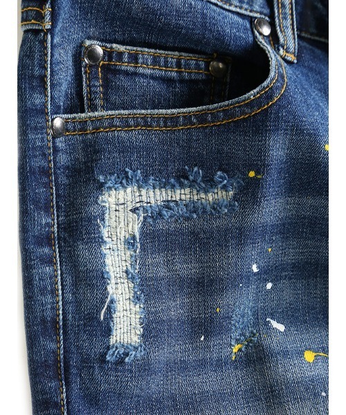 1piu1uguale3 RELAX（ウノピュウノウグァーレトレリラックス）の「【別注】  1PIU1UGUALE3 RELAX バックロゴ ダメージ ジーンズ（デニムパンツ・メンズ・ブルー・S/M/L）」の7枚目の写真